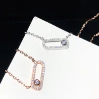 Brand Pure 925 Sterling Silver Jewelry Women Beach Necklace Slide Stone Drop Pendants Move Diamond Design Summer Neckalce