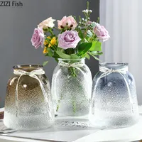 Vases Color Gradient Glass Vase Transparent Desktop Decor Hydroponics Flower Arrangement Ribbon Floral Home Decoration Modern