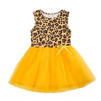 insbaby Girl Dress Bow Tutu明るいヒョウ黄色のパッチワーク夏のベストノースリーブグレナディンパーティーブティック