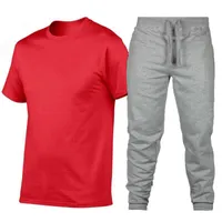 Summer Suit T-shirt Box Lose Casual Short Sleeve and Trousers Solid Color Bekväm jacka Par T-shirts