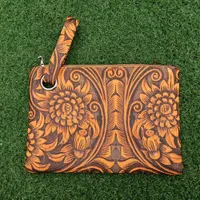 Carving Flower Cosemtic Case 25pcs Lot GA Warehouse Cosmetic Bag PU Faux Leather Tooled Makeup Bags Wester Pattern Style Wristlet Daybag DOMIL1870