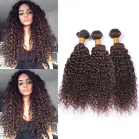 fashion #4 Dark Brown Kinky Curly Brazilian Hair Bundles Doublr Wefts Chocolate Brown Human Hair Weaves 3 Bundles Lot Curly Hair Extensions