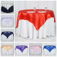Table Cloth Price 145X145cm Satin Square Overlay Tablecloth Banquet Wedding For Event Party Christmas Dining Decoration