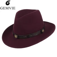 Starty Brim Hats Gemvie Fashion Fedoras para las mujeres Cowboy Hat PU Cinturón Decoración Cowgirl Vintage Color Sólido Fedora al aire libre Sunhat
