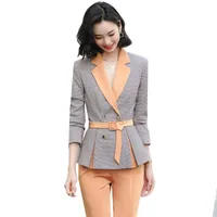 Женские брюки из двух частей 2021 новейший корейский дизайн мода женские брюки костюм рюша куртка Blazer и брюки 2 набор