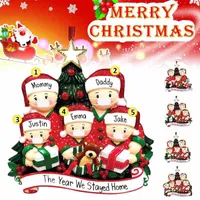 Christmas Decorations Quarantine Decoration 2021 Family Santa Claus With Mask Hanging Pendant Ornament For Xmas Tree Party Gifts