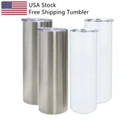 USA Stock BLANCO BLANCO 20OZ 50 PCS Tumblers de cartón de acero inoxidable Taza de café Taza de café Tumbler Sublimación recta en blanco