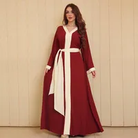 민족 의류 2021 가을과 겨울 드레스 패션 사우디 Abaya 가운 모로코 저녁 칠면조 쿠웨이트 컬러 일치 벨트 슬림 레트로 박사