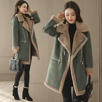 Mulher Feminina Faux Gammorl casaco de inverno de mangas compridas roupas quentes com bolsos moda senhoras lapela 2021 de algodão grosso