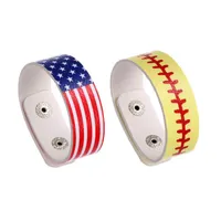 B2382 ZWPON Leather Baseball Bracelets Snap Button Football Bracelets American National Flag Bracelets Bangles Jewelry Wholesale