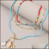 Kolye Jewelry3 Adet / takım BOHO Moda Doğal Kabuk Yıldız Kolye Mavi Cam Boncuklu Uzun Kolye Kadınlar için Trendy Altın Metal Zincir YANGIN