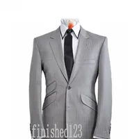 New Arrival 3 pieces Two Button Light Grey Groom Tuxedos Groomsmen Peak Lapel Best Man Wedding Prom Dinner Suits (Jacket+Pants+Tie) K11