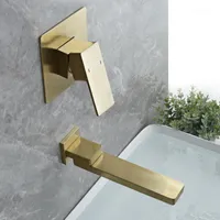 Beiluode Brushed Gold Bathroom Basin Basin Sink Faucet Wall Mounted Square Chrome Brass and Cold Water MixerタップAM10171