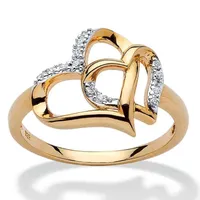 Mode delicate Double Heart Finger Ring voor Dames CZ Zirconia Crystal Gold Rose Hollow Out Bruiloft Party Gifts 2021