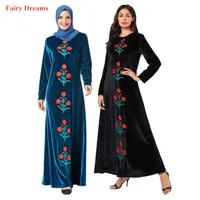 Kadınlar Kadife Abaya Femme Musulman Pakistan Dubai Türkiye Bangladeş Çiçekler İslam Giyim Mavi Siyah Kaftan Müslüman Elbise Etnik
