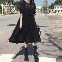Casual Jurken Zomer Gotische Stijl Dames Harajuku Lolita Kawaii Mode Punk Leuke Lange Mouw Causal Black 2021 Emo Mall Goth Bhn0739