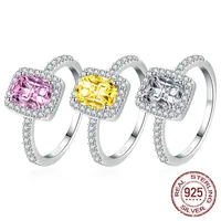 925 Sterling Silver Engagement Ring with Yellow Pink 8*7mm Diamond Set Romantic Fashion Jewelry for Women Gift J-008