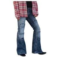 Męskie dżinsy Vintage Punk Pełna długość Denim Spodnie Patch Bootcut Pocket Flare Pant Mężczyźni Odzież Vaqueros de Hombre Pantalon