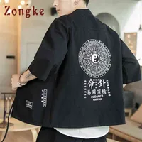 Zongke Linen 중국 스타일 기모노 남자 일본어 카디건 하라주쿠 셔츠 스트리트웨어 하와이 5XL 210626