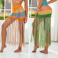 Multicolor Crochet Skirt Bikini Cover-ups Holiday Style Beach Sarong Tunic Women Kaftan Wear Swim Suit Cover Up A417 Women&#039;s Swimwear