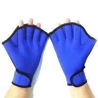 1 Paar Nylon Schwimmflossen halb Finger Schwimmen Handschuhe Hand Webbett Schnorcheln Tauchausrüstung Blaue Schwimmflossen O2FE #