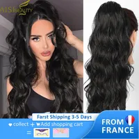 Aisi Beauty Long Body Wave Lonytail Extensión Sintético Sorteo Clip en extensiones de cabello para mujeres Black Blonde Red 210630
