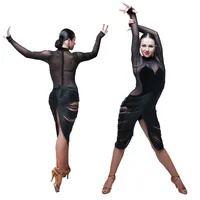Yetişkin / Kız Latin Dans Elbise Salsa Tango Cha Cha Balo Salonu Yarışması Dans Elbise Siyah Seksi Perspektif Püskül Elbise