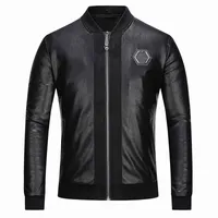 Sahte deri tasarımcı ceket erkek fermuar ince fit kısa hip hop rahat kafatası spor motosiklet ceket bisikletçileri nakış kaplan fitness man moda giyim m-3xl
