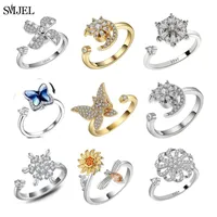 Cluster Rings Anxiety Ring Fidget Beads Spinner Spiral Flower Moon Butterfly Rotate Freely Anti Stress Toy For Women