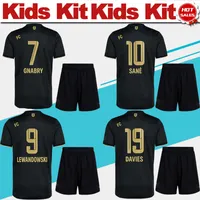 Çocuklar Kiti Futbol Forması # 9 Lewandowski # 7 Gnabry # 10 SANE 21/22 Uzakta Siyah Çocuk Futbol Gömlek # 19 Davies # 11 Counan # 25 Muller Futbol Üniformaları 2021 2022