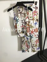 Neueste Outfit Anzug Starfish Shell Print Halter Gürtel Weste + Elastische Hohe Taille Gerade Röhre Casual Hose