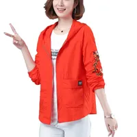 Women&#039;s Trench Coats COZOK Summer Thin Windbreaker Embroidered Large Size Loose Hooded Coat Casual Female Baseball Uniform Outwear Women Jac