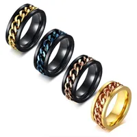 Punk Men&#039;s Spinner Chain Rings 8MM Stainless Steel Wedding Bands Ring For Male Anillo Masculino Band