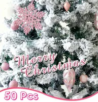 Party Decoration 50Pcs Christmas Ball Gift Pack Pink Series Decorations Baubles Star Cone Heart Tree Top Hat