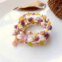 Lii Ji 6-7mm Small Baroque Pearl Amethyst Lemon Jade Pink Tourmaline Carnelian Elastic Bracelet For Women or Girl