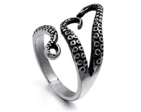 Kreatywny Rinhoo Cool Pierścienie Dragon Pierścień Titanium Steel Gothic Deep Sea Squid Pierścień Octopus Biżuteria Otwarty regulowany rozmiar Najwyższej jakości