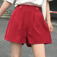 شورتات النساء LJSXLS عرضية عالية الخصر نساء الصيف الكورية الموضة على نطاق واسع ساق النساء 2021 النبيذ الأحمر بالإضافة إلى الحجم سراويل قصيرة femme