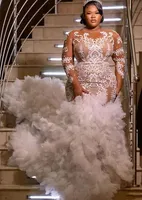 2022 плюс размер арабский арабский aso ebi роскошный русалка сексуальное свадебное платье кружевное съемное поезда старинные свадебные платья платья
