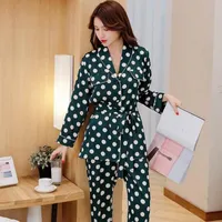2019 New Girls 'Sweet Pijamas Set Green Polka Dot Home Ropa Dama de manga larga camisa Traje 2pcs Casual Sleepwear M-XL M5S1 #