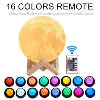LED Night Lights Moon Lamp 3D Print Moonlight Timeable Dimmable Rechargeable Bedside Table Desk Lamp Children's Leds Night Light Y1123