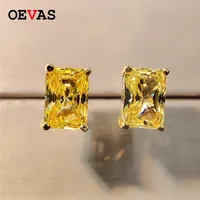 OEVAS 100% 925 sterling zilveren sprankelen 5 * 7mm geel zirkoon hoge koolstof diamant oorknopjes voor vrouwen partij fijne sieraden cadeau 220212