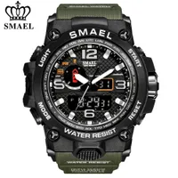 Smael Marka Mężczyźni Zegarki Sportowe Dual Display Analog Digital LED Elektroniczny Zegarek Kwarcowy Wodoodporny Pływanie Wojskowy Wrist Watch