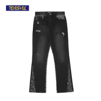 Jeans Menores Tideseshec Anacardo Diseño De Flores De Hombres Y Mujeres Pantalones Micro-Flarinados Moda Streetwear 2021 Flare Black Mens Ropa