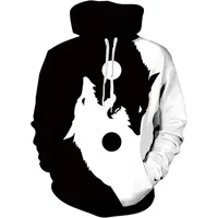 흑백 늑대 3D 인쇄 까마귀 시각적 임팩트 파티 탑 펑크 고딕 라운드 넥 고품질 미국 스웨터 까마귀