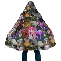 Men&#039;s Wool & Blends Camouflage Mushroom 3D Print Fashion Winter Men/Women Hooded Cloaks Fleece Wind Breaker Unisex Casual Warm Over