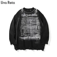 Una Reta свитер мужчины печать уличные одежды одежда с длинным рукавом пуловер тянуть Homme свободную дыру пару 211108