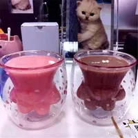 Nieuwe Starbucks Limited Eoition Cat Foot Cup Groothandel PAW Mok -Claw Coffee Toys Sakura 6oz Roze Dubbelwandglas