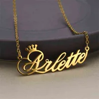 Benutzerdefinierte Krone Name Halskette personalisierte Schmuck Rose Gold Farbe Edelstahl Kette Namensschild Choker Halsketten für Frauen Mädchen H1125