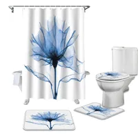 Rideaux de douche bleu fleur abstraite de salle de bain blanche ensemble de tapis
