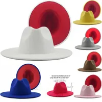 Красные дна Федорас мужские шапки джазовые шляпы ковбойская шляпа для женщин и мужчин двухсторонняя цветная крышка крышки топ шляпа оптом 2020 q0805